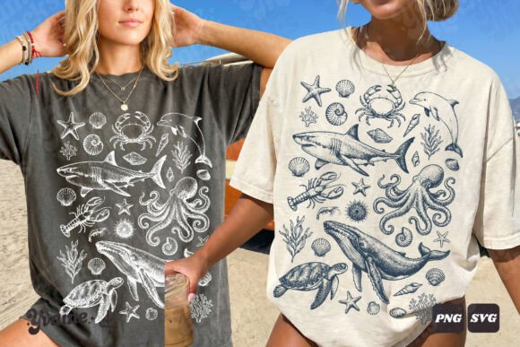Download Summer Coastal Ocean Life Doodle SVG PNG - Ocean life Collection