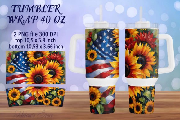 Download Sunflowers &amp; USA Flag Tumbler Wrap 40oz - Usa flag tumbler Collection