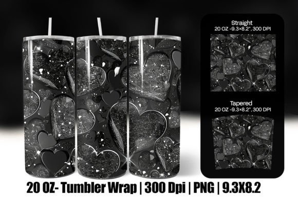 Download Black Valentine Heart Tumbler Wrap Png - Premium Resources