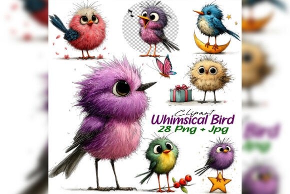 Download Whimsical Bird Clipart PNG Watercolor Se - Bird clipart png Collection