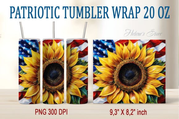 Download Sunflowers &amp; USA Flag Tumbler Wrap 20oz - Usa flag tumbler Collection